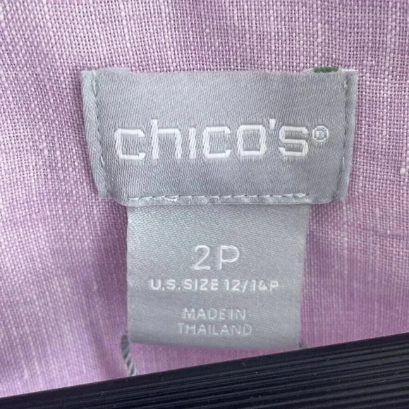 Chico's Short Sleeve Linen Button Down Top Womens 2P (LP) purple NWT 3621 - Picture 2 of 8